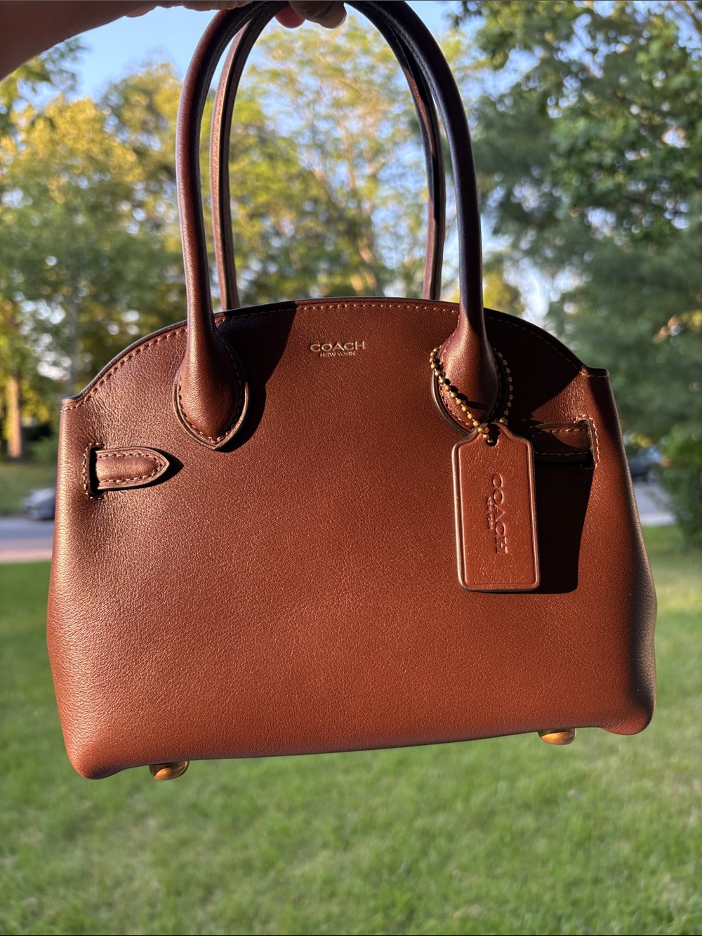 Coach Soft Empire Carryall Bag 21 Maple Brown Brass Leather Crossbody CCY99 - Picture 2 of 12